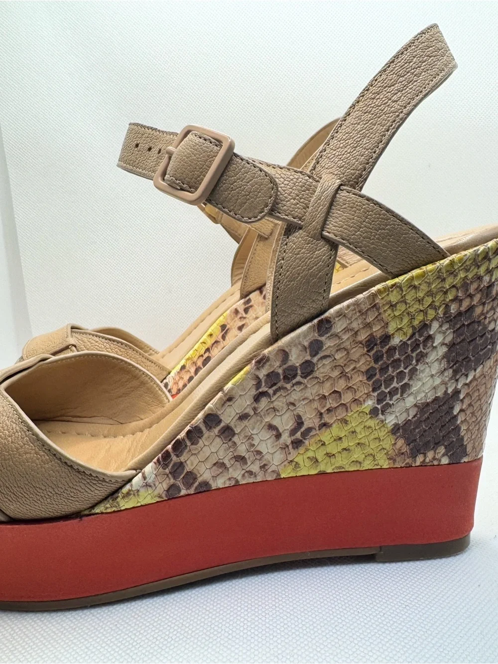 Cole Haan Paley Snakeskin platform Wedge Yellow Red Tan Women’s Size 7